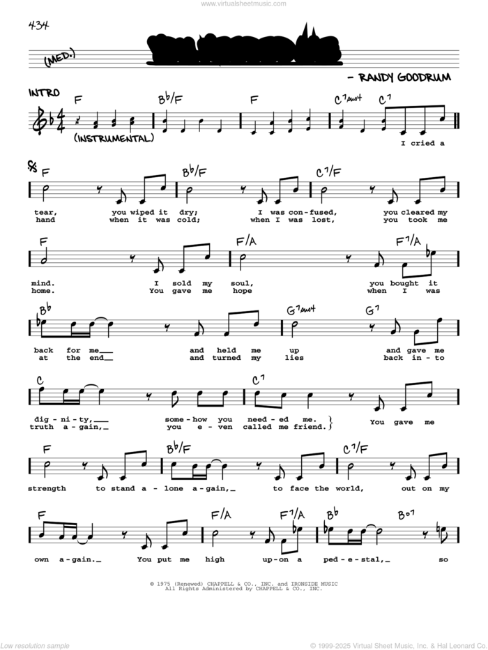 You Needed Me sheet music for voice and other instruments (real book with lyrics) by Anne Murray and Randy Goodrum, intermediate skill level