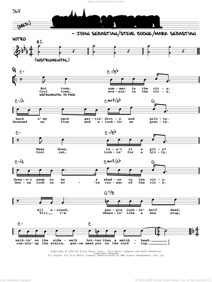 Summer In The City sheet music for voice and other instruments (real book with lyrics) by The Lovin' Spoonful, John Sebastian, Mark Sebastian and Steve Boone, intermediate skill level