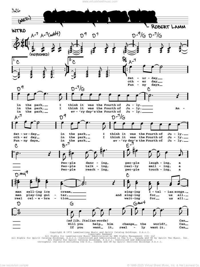 Saturday In The Park sheet music for voice and other instruments (real book with lyrics) by Chicago and Robert Lamm, intermediate skill level