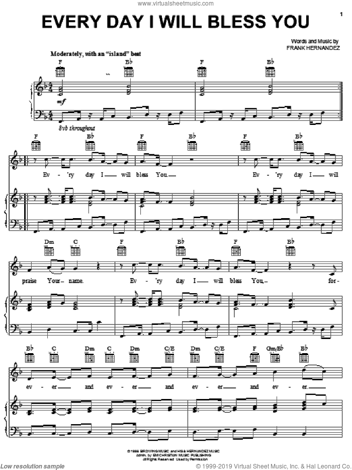 Every Day I Will Bless You sheet music for voice, piano or guitar by Frank Hernandez, intermediate skill level