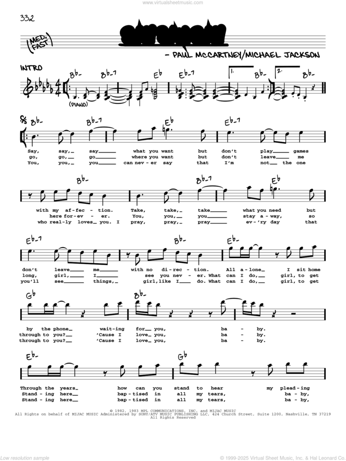 Say Say Say sheet music for voice and other instruments (real book with lyrics) by Paul McCartney, Paul McCartney and Michael Jackson and Michael Jackson, intermediate skill level