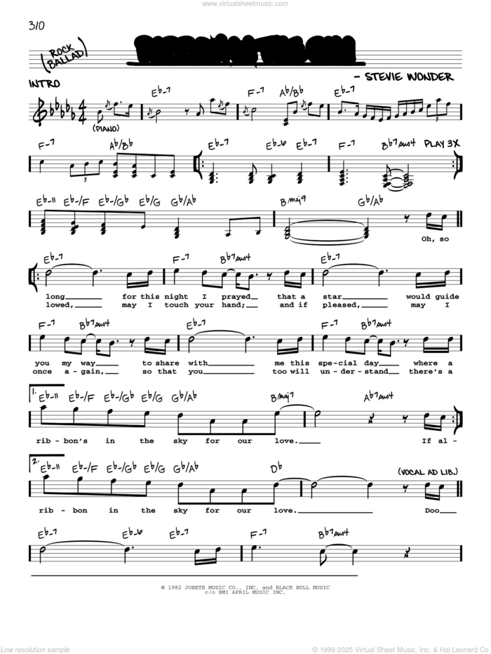 Ribbon In The Sky sheet music for voice and other instruments (real book with lyrics) by Stevie Wonder, intermediate skill level