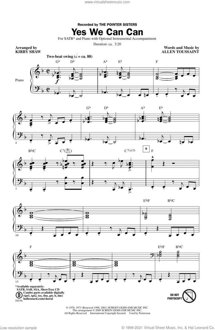 Yes We Can Can (arr. Kirby Shaw) sheet music for choir (SATB: soprano, alto, tenor, bass) by The Pointer Sisters, Kirby Shaw, Donnie McClurkin, Kirk Franklin and Allen Toussaint, intermediate skill level