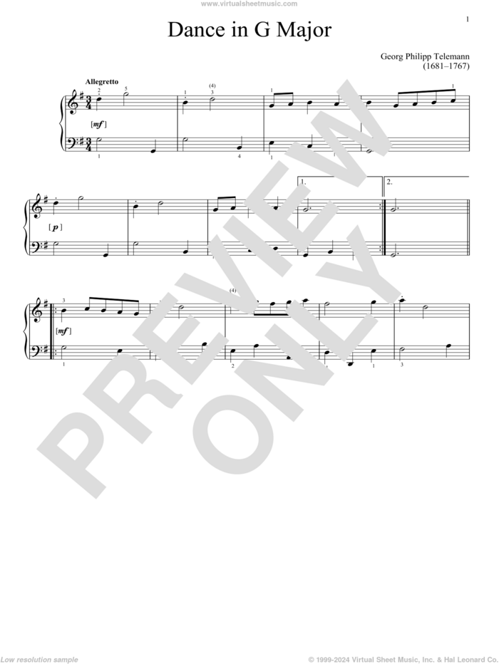 Dance, (intermediate) sheet music for piano solo by Georg Philipp Telemann, classical score, intermediate skill level