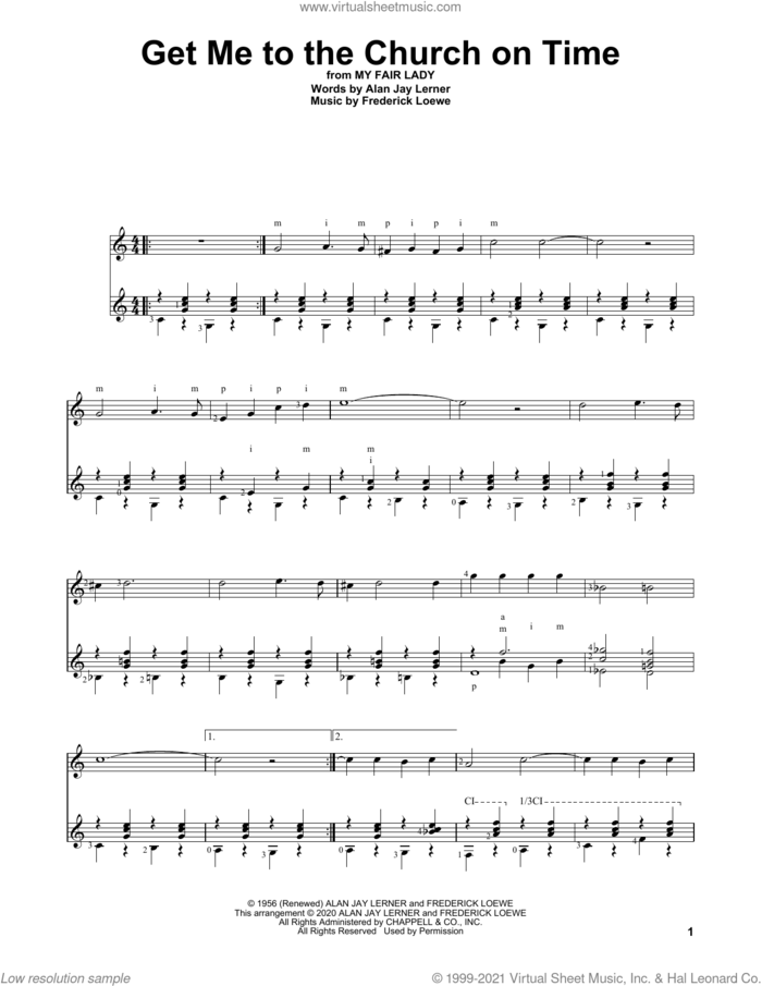 Get Me To The Church On Time (from My Fair Lady) sheet music for guitar solo by Alan Jay Lerner, Charles Duncan, Frederick Loewe and Lerner & Loewe, intermediate skill level