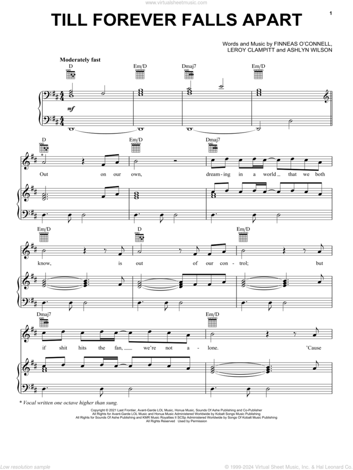 Till Forever Falls Apart sheet music for voice, piano or guitar by Ashe & FINNEAS, Ashlyn Wilson and Leroy Clampitt, intermediate skill level