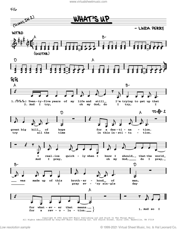 What's Up sheet music for voice and other instruments (real book with lyrics) by 4 Non Blondes and Linda Perry, intermediate skill level