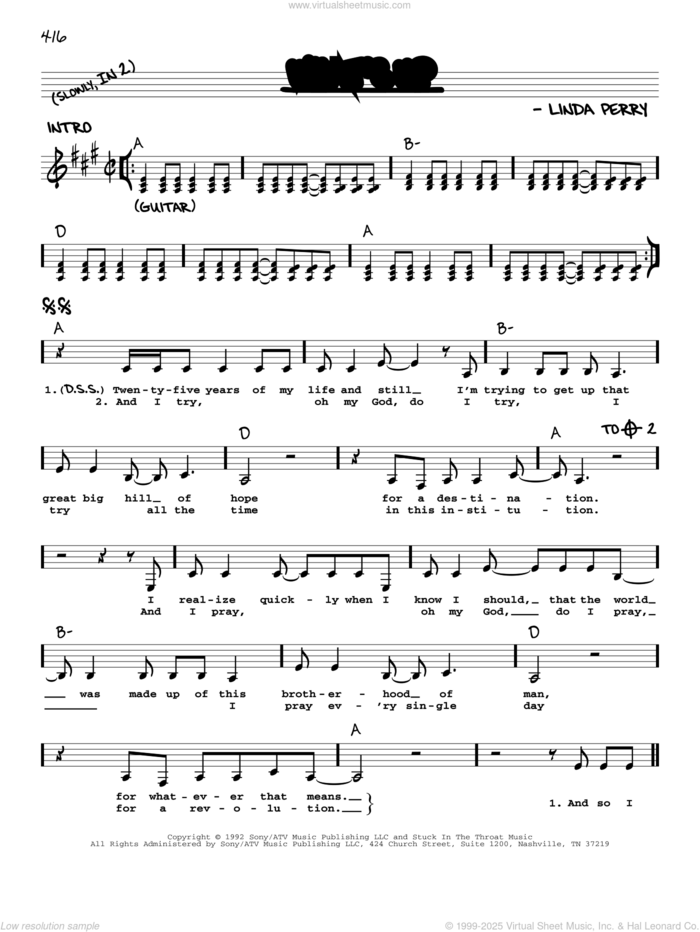 What's Up sheet music for voice and other instruments (real book with lyrics) by 4 Non Blondes and Linda Perry, intermediate skill level