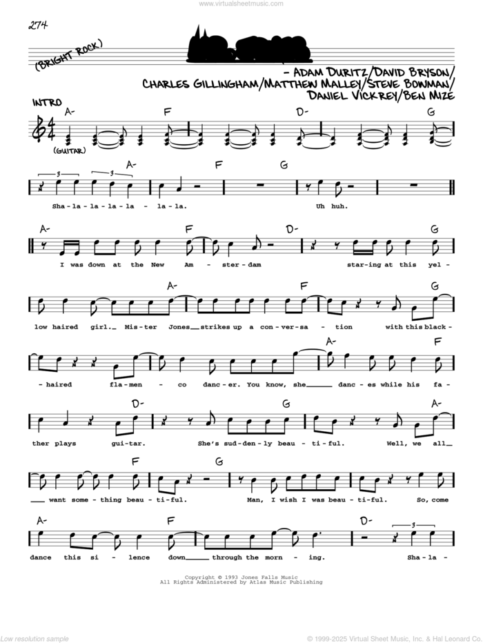 Mr. Jones sheet music for voice and other instruments (real book with lyrics) by Counting Crows, Adam Duritz, Ben Mize, Charles Gillingham, Dan Vickrey, David Bryson, Matthew Malley and Steve Bowman, intermediate skill level