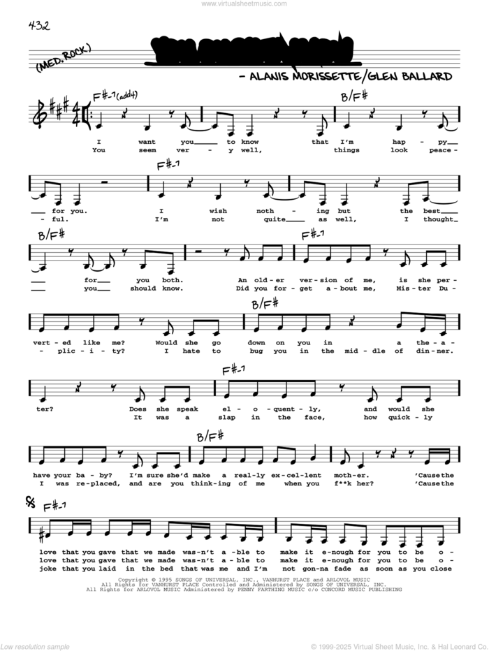 You Oughta Know sheet music for voice and other instruments (real book with lyrics) by Alanis Morissette and Glen Ballard, intermediate skill level