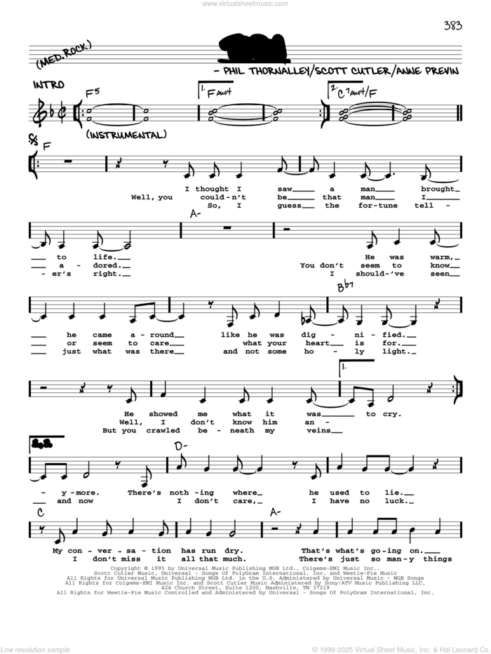 Torn sheet music for voice and other instruments (real book with lyrics) by Natalie Imbruglia, Anne Previn, Phil Thornalley and Scott Cutler, intermediate skill level