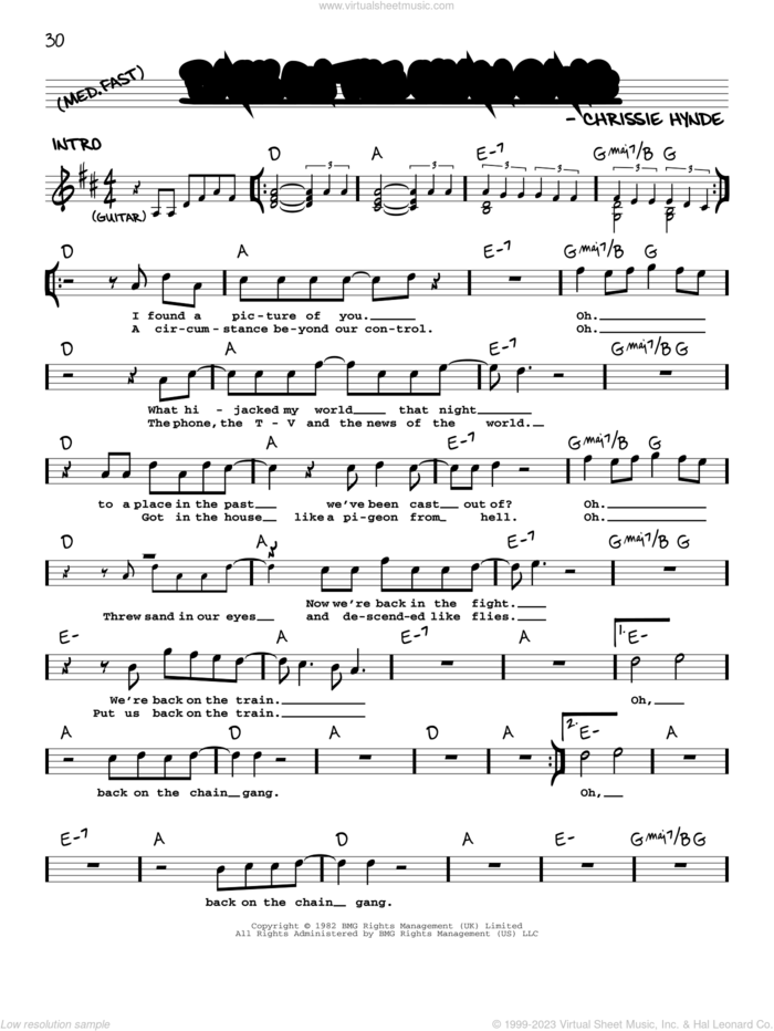 Back On The Chain Gang sheet music for voice and other instruments (real book with lyrics) by The Pretenders and Chrissie Hynde, intermediate skill level