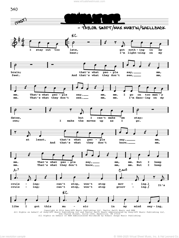 Shake It Off sheet music for voice and other instruments (real book with lyrics) by Taylor Swift, Johan Schuster, Max Martin and Shellback, intermediate skill level