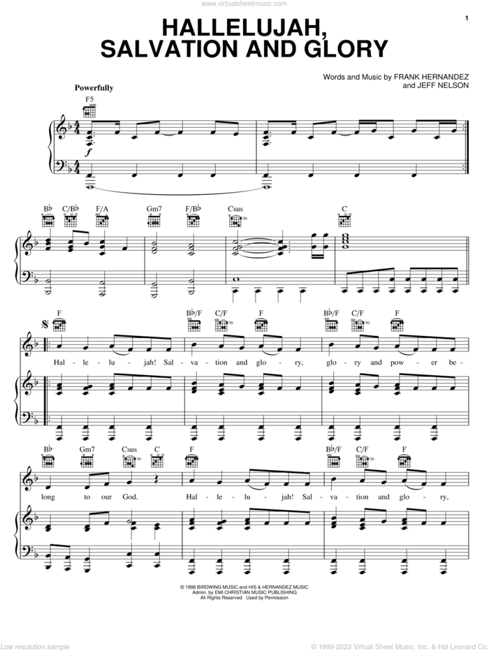 Hallelujah, Salvation And Glory sheet music for voice, piano or guitar by Frank Hernandez and Jeff Nelson, intermediate skill level