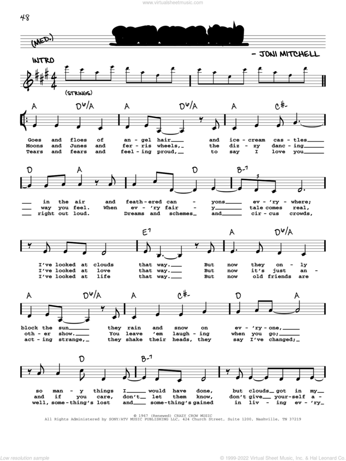 Both Sides Now sheet music for voice and other instruments (real book with lyrics) by Joni Mitchell, intermediate skill level