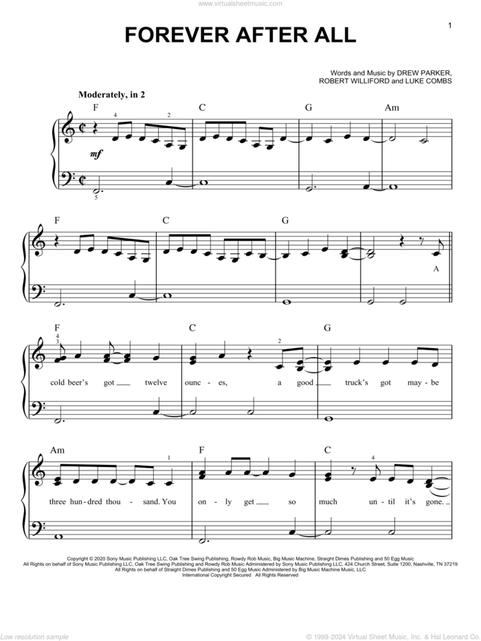 Forever After All sheet music for piano solo by Luke Combs, Drew Parker and Robert Williford, easy skill level