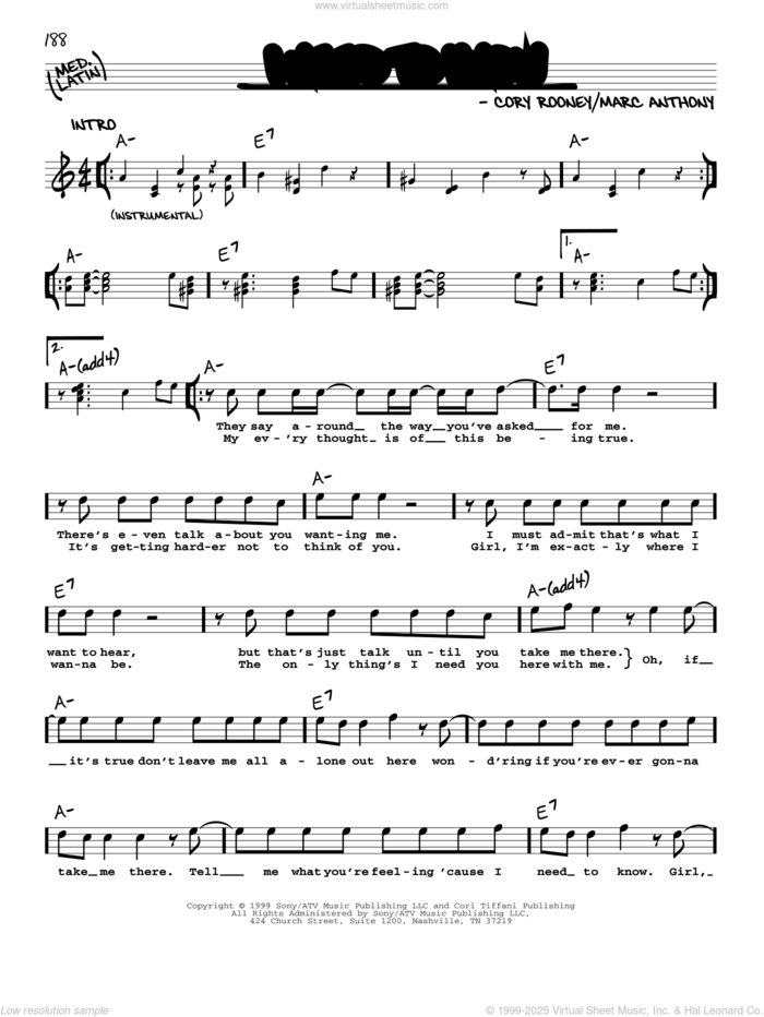 I Need To Know sheet music for voice and other instruments (real book with lyrics) by Marc Anthony and Cory Rooney, intermediate skill level