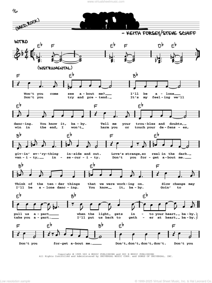 Don't You (Forget About Me) sheet music for voice and other instruments (real book with lyrics) by Simple Minds, Keith Forsey and Steve Schiff, intermediate skill level