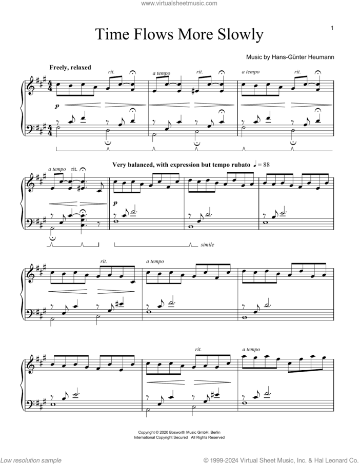 Time Flows More Slowly sheet music for piano solo by Hans-Gunter Heumann, classical score, intermediate skill level