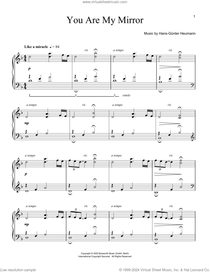 You Are My Mirror sheet music for piano solo by Hans-Gunter Heumann, classical score, intermediate skill level