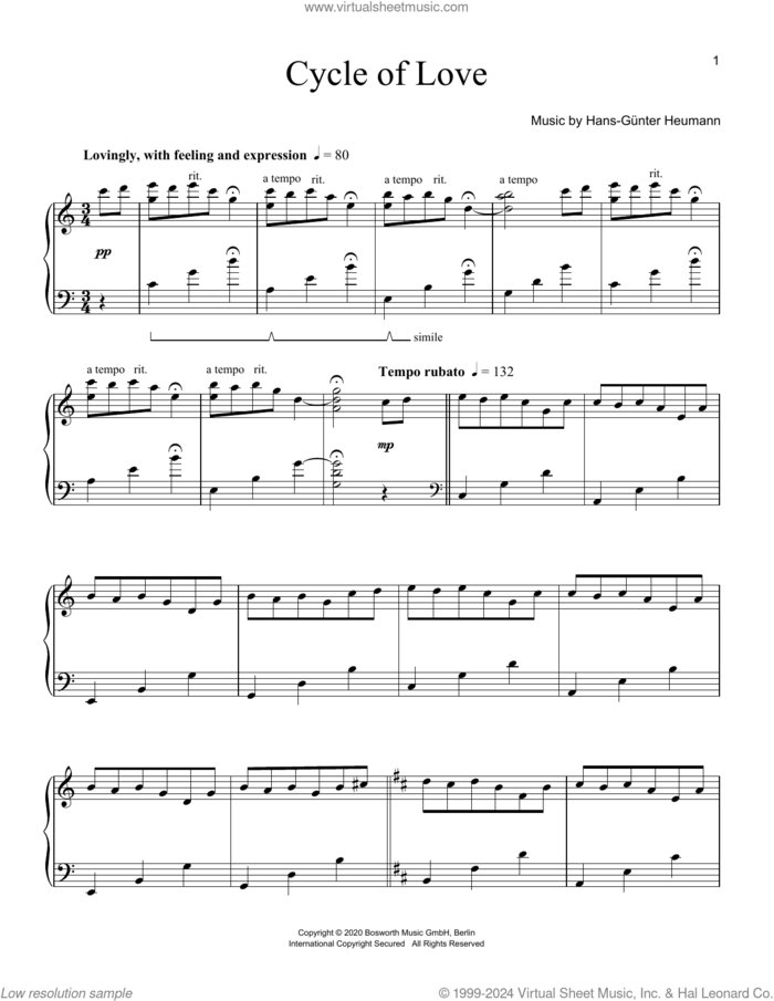 Cycle Of Love sheet music for piano solo by Hans-Gunter Heumann, classical score, intermediate skill level