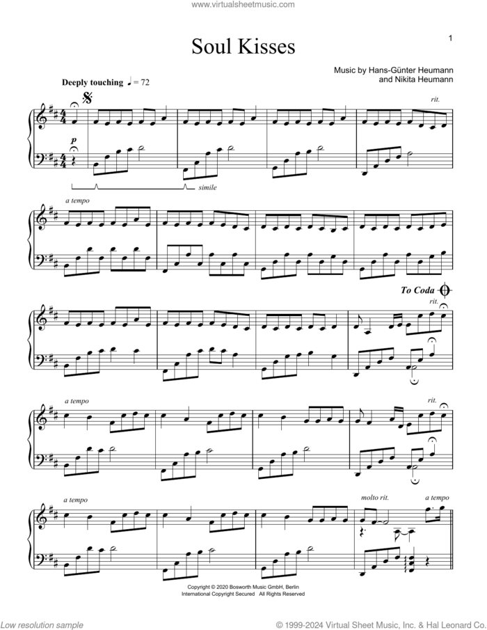 Soul Kisses sheet music for piano solo by Hans-Gunter Heumann and Nikita Heumann, classical score, intermediate skill level