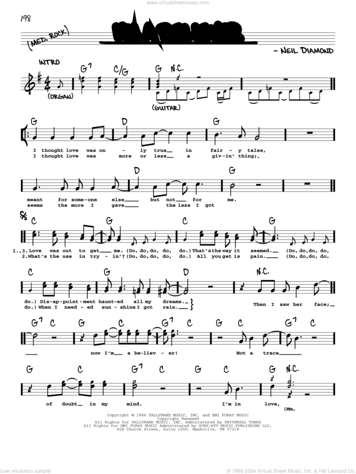 I'm A Believer sheet music for voice and other instruments (real book with lyrics) by The Monkees, Smash Mouth and Neil Diamond, intermediate skill level