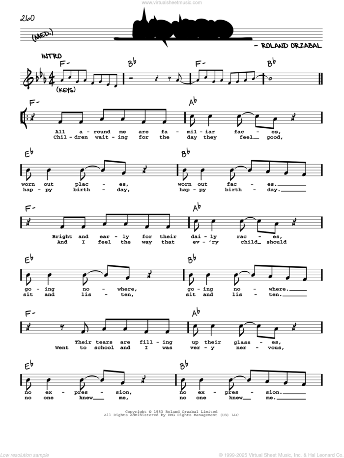 Mad World sheet music for voice and other instruments (real book with lyrics) by Tears For Fears and Roland Orzabal, intermediate skill level