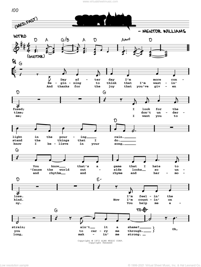 Drift Away (feat. Dobie Gray) sheet music for voice and other instruments (real book with lyrics) by Uncle Kracker and Mentor Williams, intermediate skill level