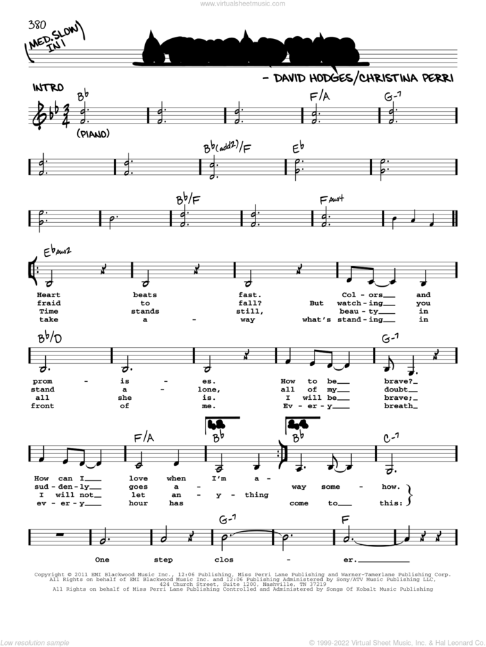A Thousand Years sheet music for voice and other instruments (real book with lyrics) by Christina Perri and David Hodges, wedding score, intermediate skill level