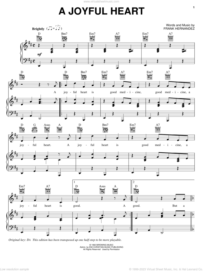 A Joyful Heart sheet music for voice, piano or guitar by Frank Hernandez, intermediate skill level