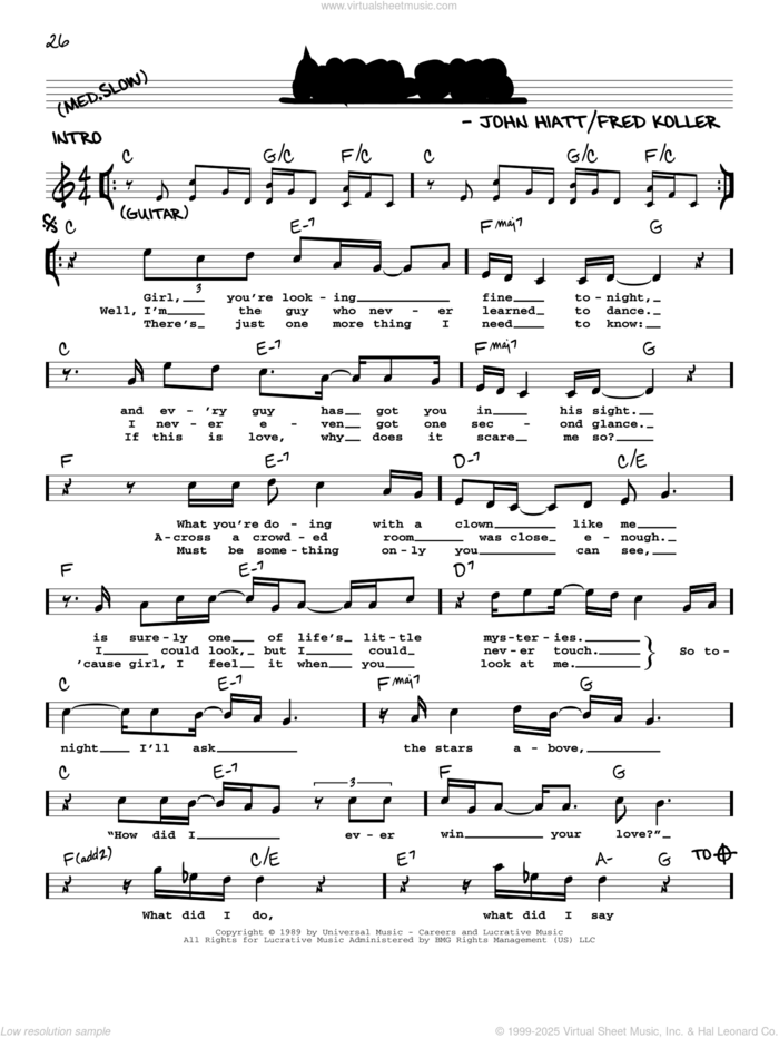 Angel Eyes sheet music for voice and other instruments (real book with lyrics) by John Hiatt and Fred Koller, intermediate skill level