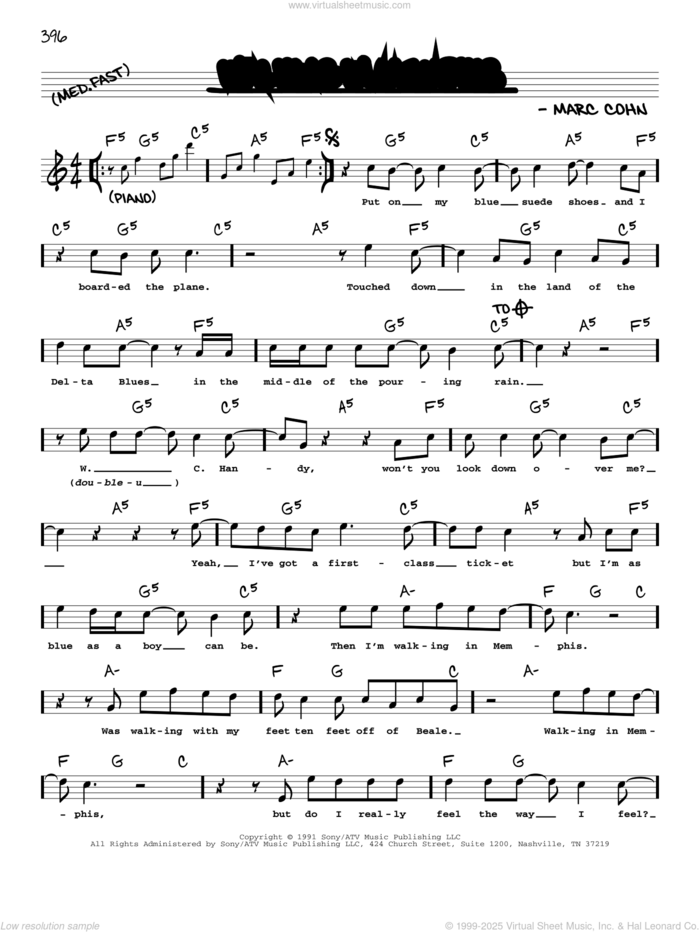 Walking In Memphis sheet music for voice and other instruments (real book with lyrics) by Marc Cohn and Lonestar, intermediate skill level