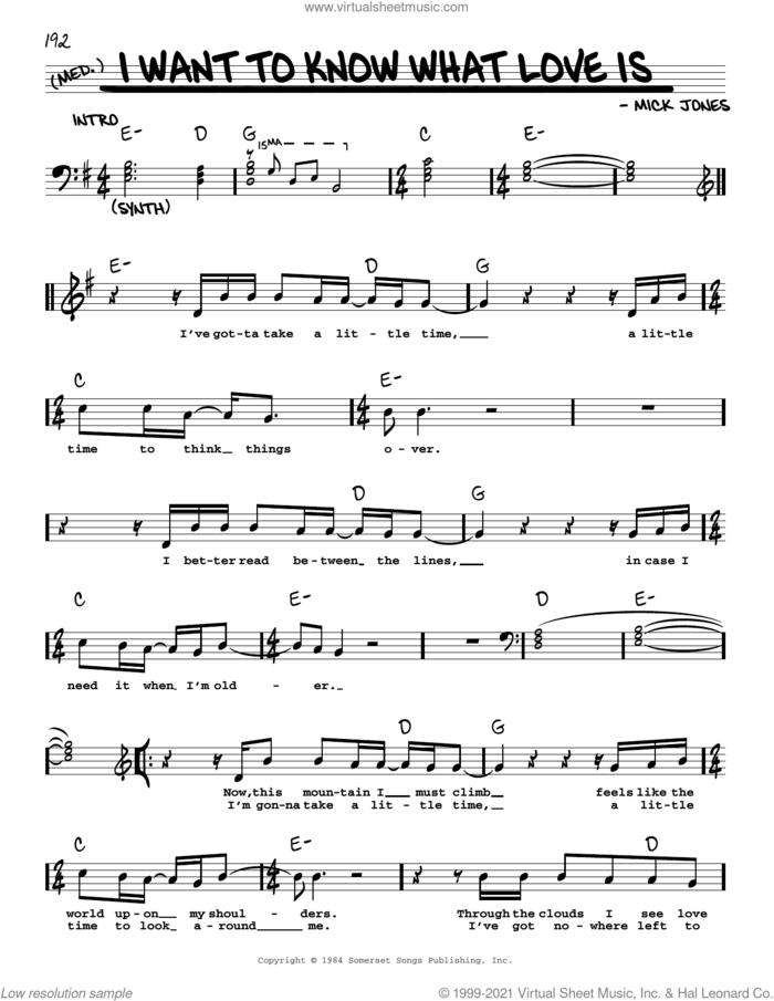 I Want To Know What Love Is sheet music for voice and other instruments (real book with lyrics) by Foreigner and Mick Jones, intermediate skill level