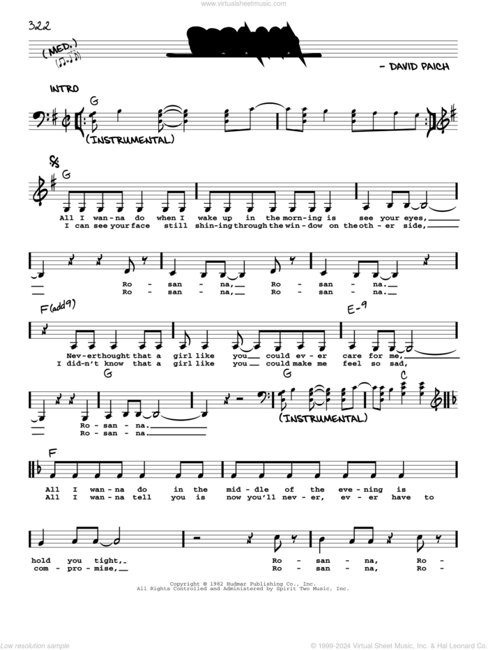 Rosanna sheet music for voice and other instruments (real book with lyrics) by Toto and David Paich, intermediate skill level