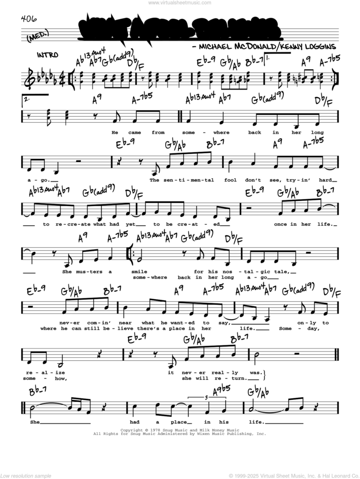 What A Fool Believes sheet music for voice and other instruments (real book with lyrics) by The Doobie Brothers, Kenny Loggins and Michael McDonald, intermediate skill level