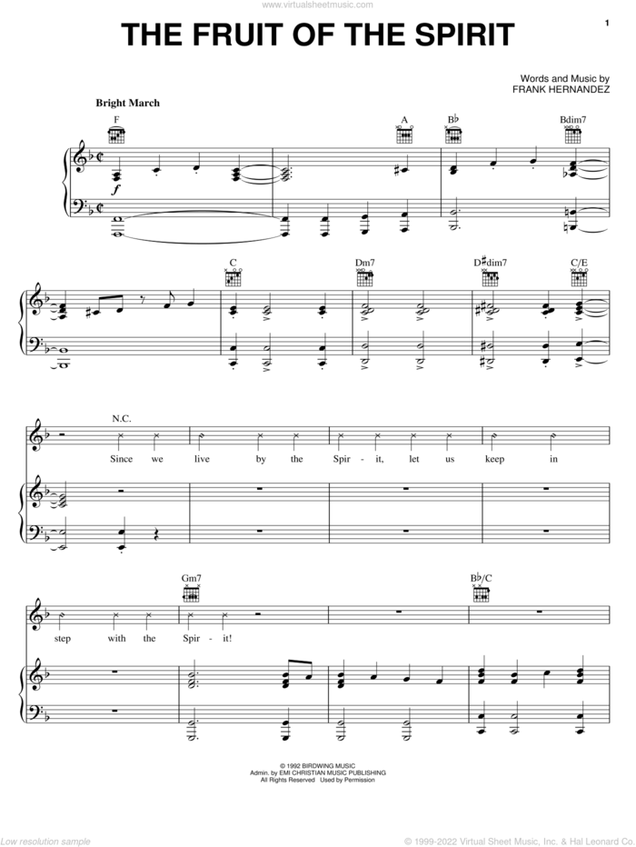 The Fruit Of The Spirit sheet music for voice, piano or guitar by Frank Hernandez, intermediate skill level