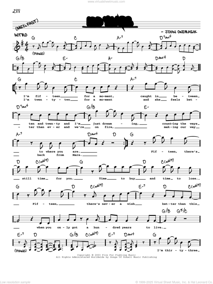 100 Years sheet music for voice and other instruments (real book with lyrics) by Five For Fighting and John Ondrasik, intermediate skill level