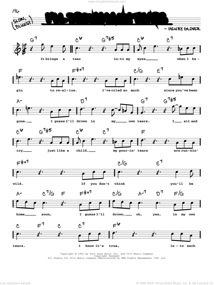 I'll Drown In My Tears sheet music for voice and other instruments (real book with lyrics) by Henry Glover, Joe Cocker and Ray Charles, intermediate skill level