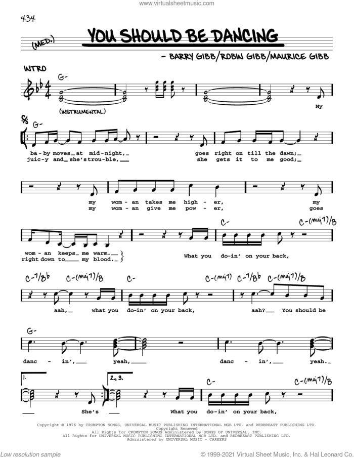 You Should Be Dancing sheet music for voice and other instruments (real book with lyrics) by Bee Gees, Barry Gibb, Maurice Gibb and Robin Gibb, intermediate skill level