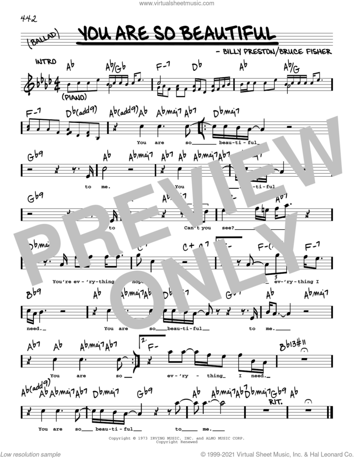 You Are So Beautiful sheet music for voice and other instruments (real book with lyrics) by Joe Cocker, Billy Preston and Bruce Fisher, intermediate skill level