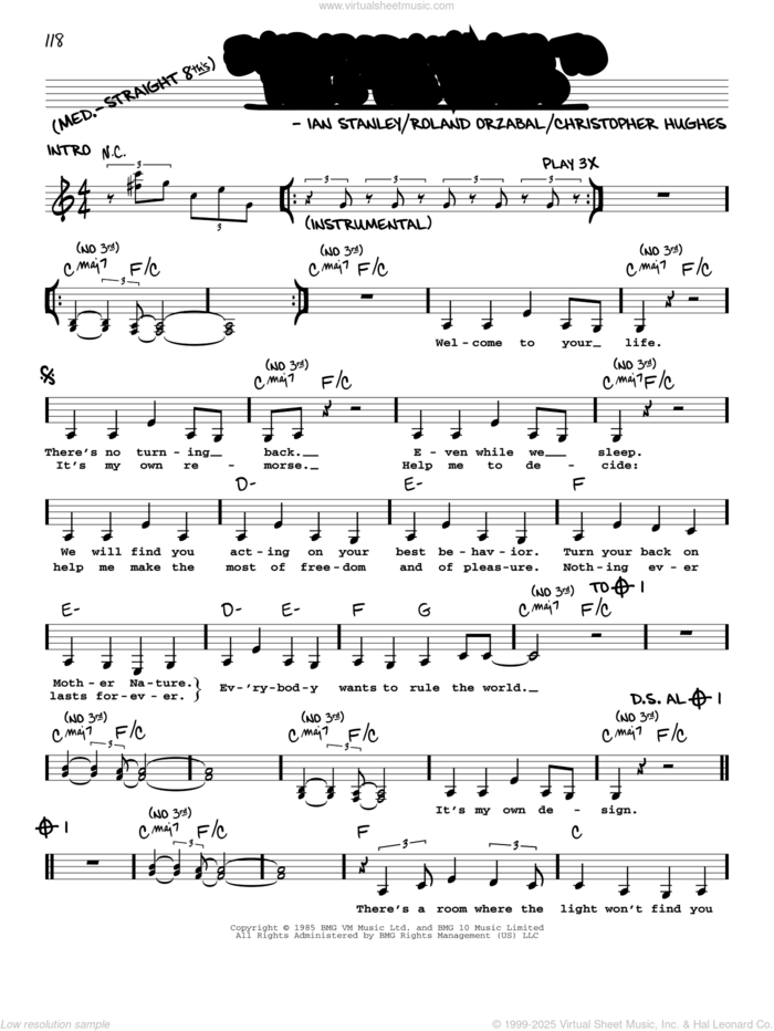 Everybody Wants To Rule The World sheet music for voice and other instruments (real book with lyrics) by Tears For Fears, Christopher Hughes, Ian Stanley and Roland Orzabal, intermediate skill level