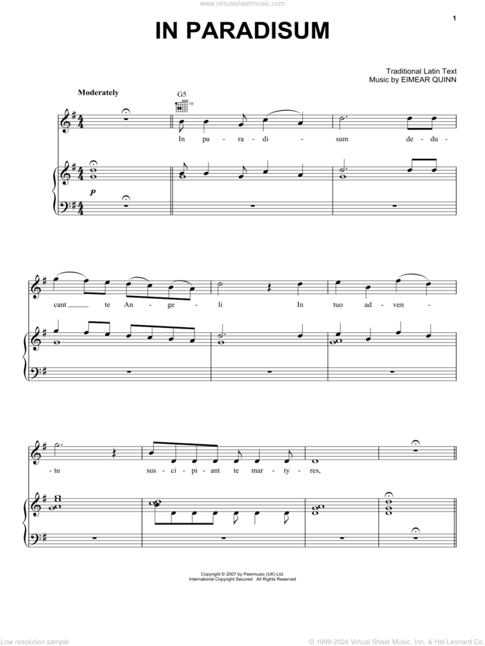 In Paradisum sheet music for voice, piano or guitar by Eimear Quinn and Miscellaneous, intermediate skill level