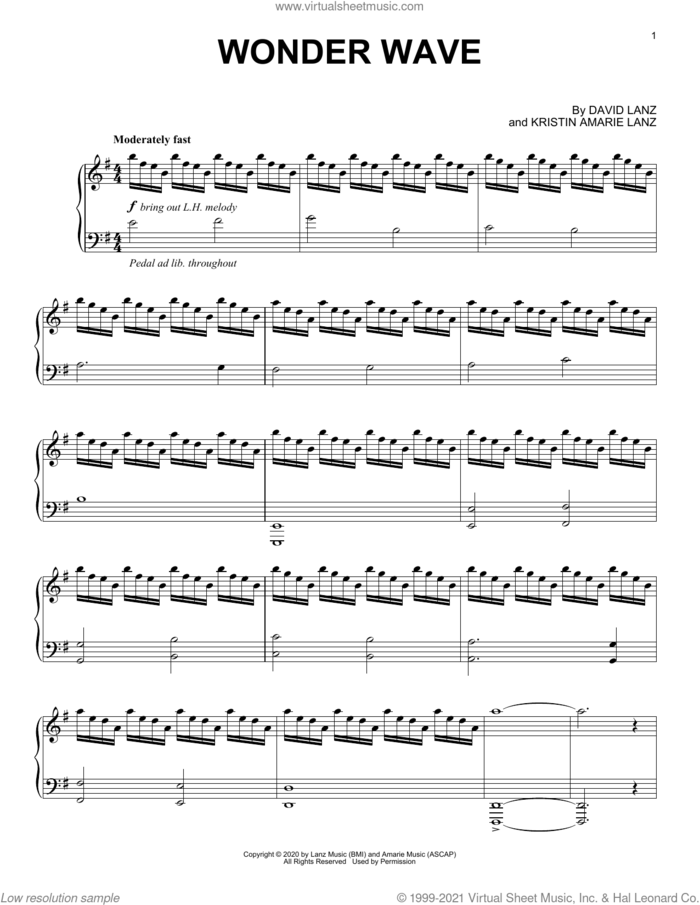 Wonder Wave sheet music for piano solo by David Lanz and Kristin Amarie Lanz, intermediate skill level