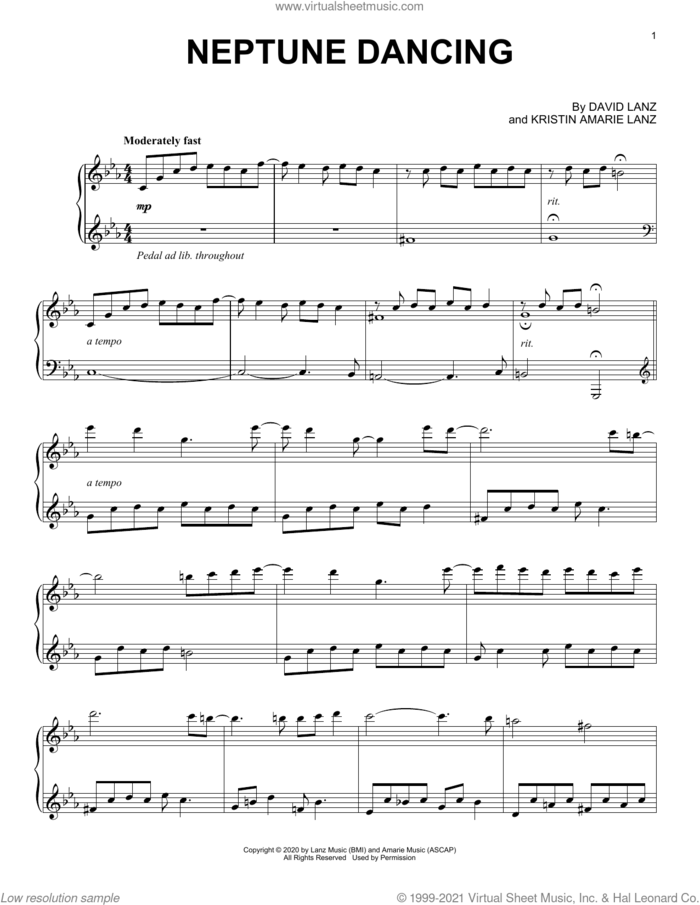 Neptune Dancing sheet music for piano solo by David Lanz and Kristin Amarie Lanz, intermediate skill level