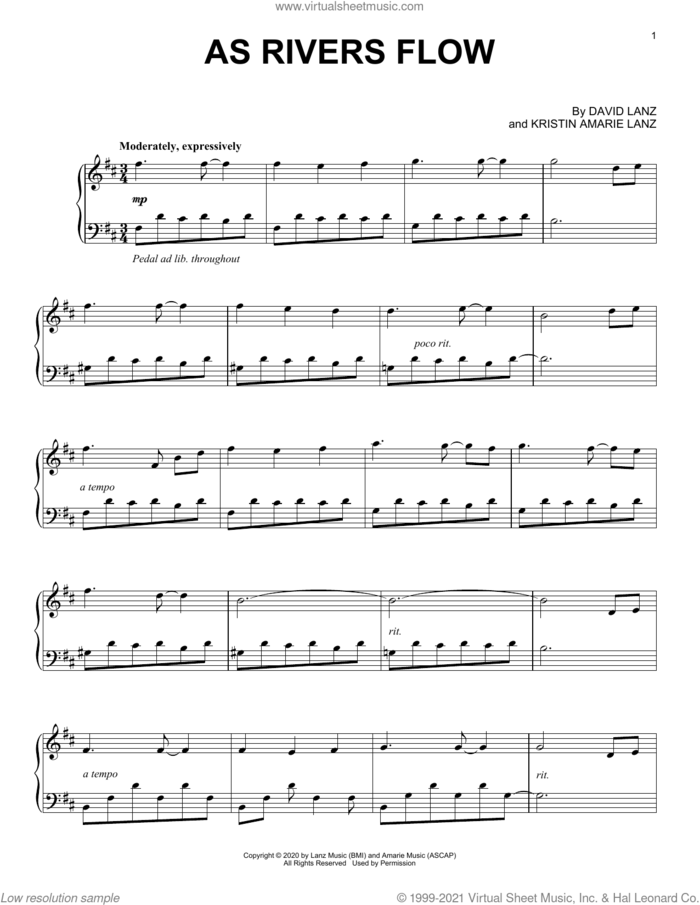 As Rivers Flow sheet music for piano solo by David Lanz and Kristin Amarie Lanz, intermediate skill level