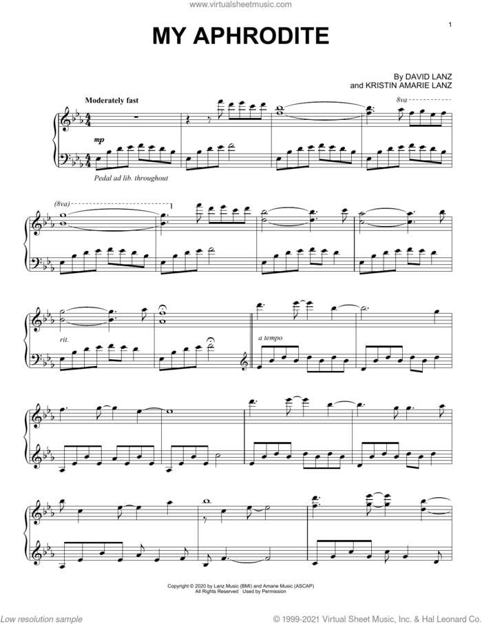 My Aphrodite sheet music for piano solo by David Lanz and Kristin Amarie Lanz, intermediate skill level