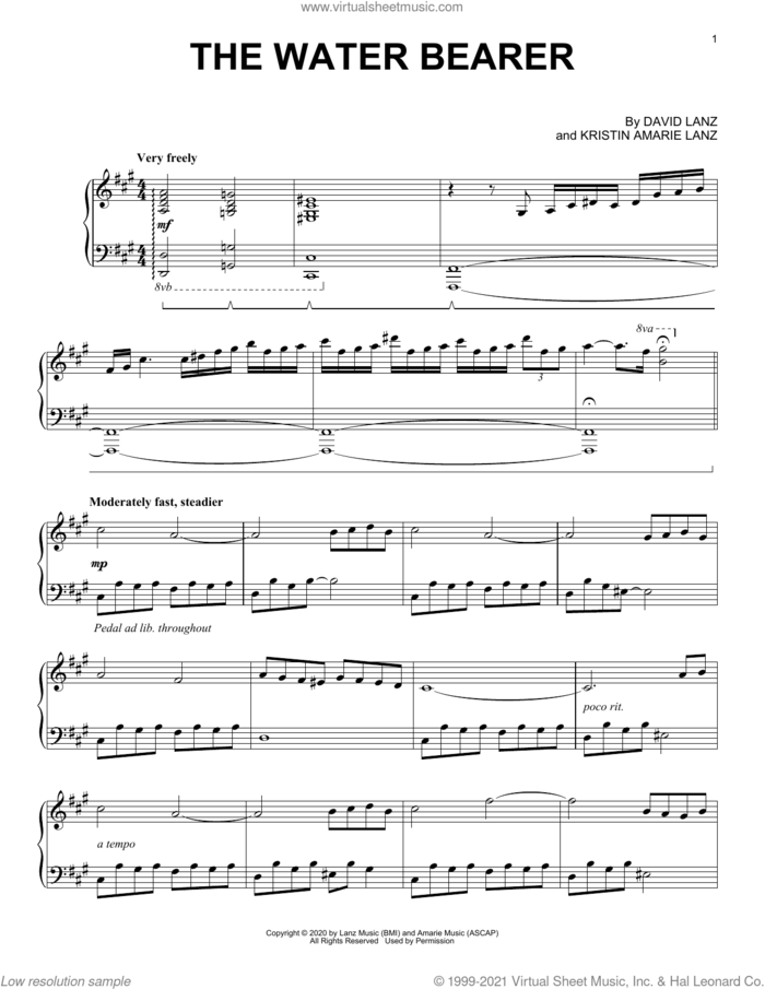 The Water Bearer sheet music for piano solo by David Lanz and Kristin Amarie Lanz, intermediate skill level