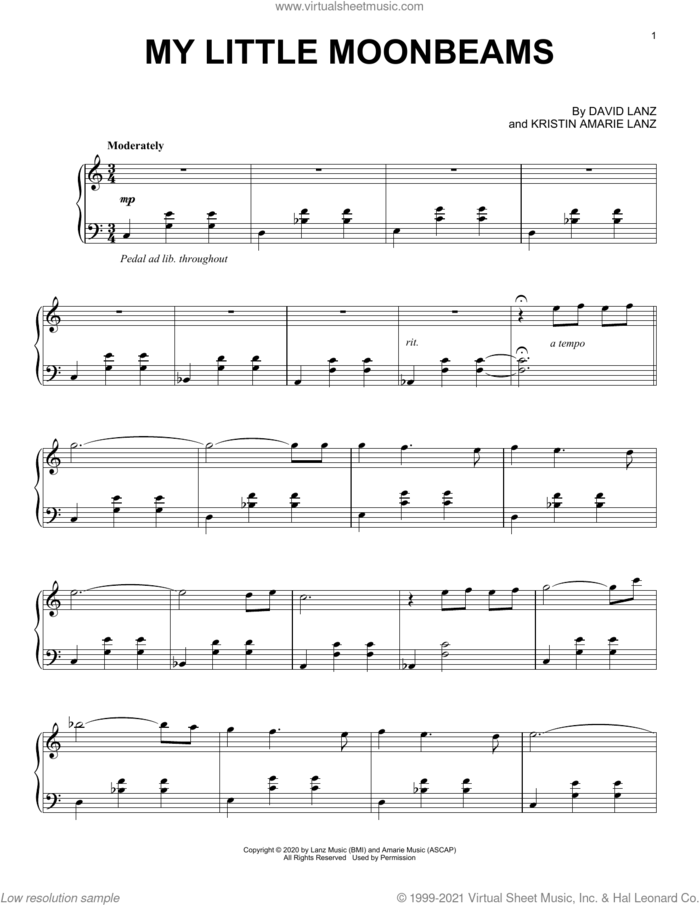 My Little Moonbeams sheet music for piano solo by David Lanz, Kristin Amarie Lanz and Kristin Marie Lanz, intermediate skill level