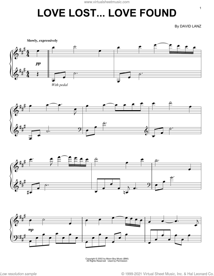 Love Lost... Love Found sheet music for piano solo by David Lanz, intermediate skill level